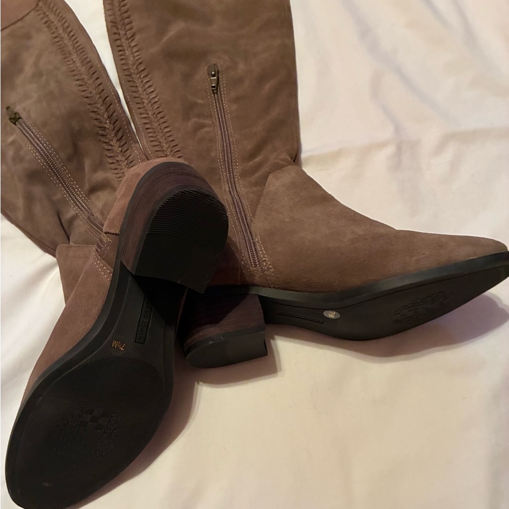 Vince Camuto Leather Boho Riding Boots Taupe Knee High 7.5 - Picture 5 of 8